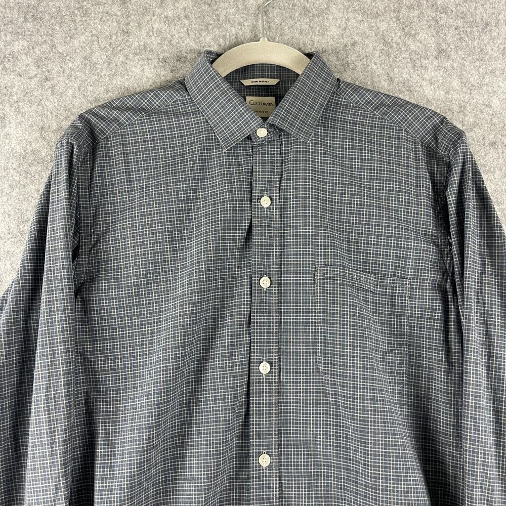 Culturata Dress Shirt Mens 15-3/4 40 Plaid Tailored Fit Button Up Italy Made - Picture 2 of 13